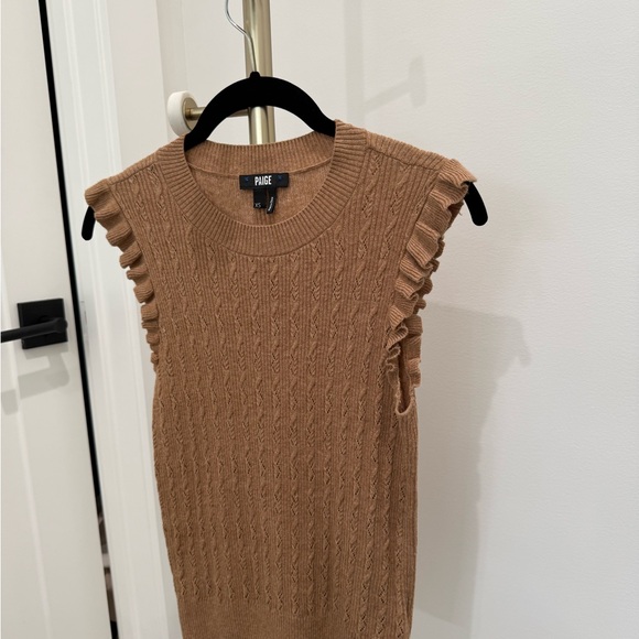 PAIGE Tops - PAIGE Camel Cable Knit Ruffle Shoulder Tank